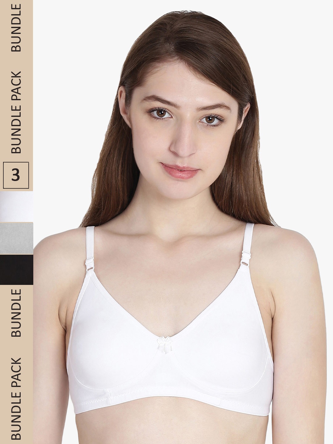

Leading Lady Pack Of 3 Pure Cotton Non Padded Seamless Bra, White