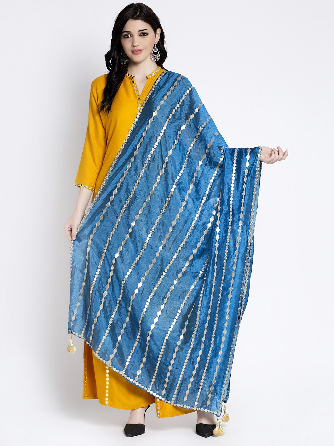 

Clora Creation Striped Dupatta with Gotta Patti, Blue