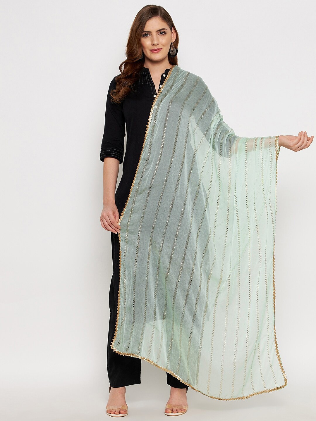 

Clora Creation Printed Dupatta with Gotta Patti, Green