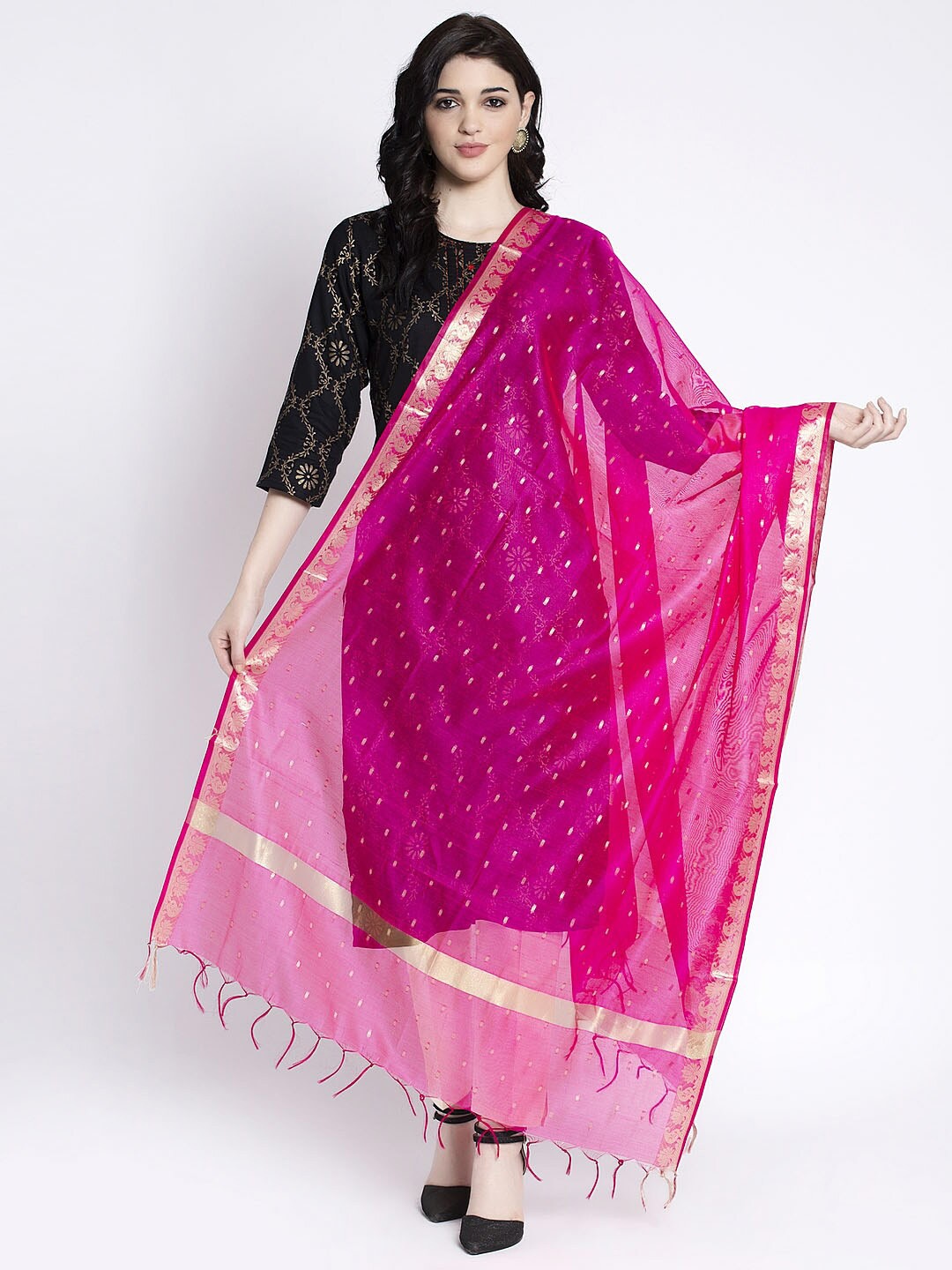 

Clora Creation Woven Design Cotton Silk Dupatta, Magenta