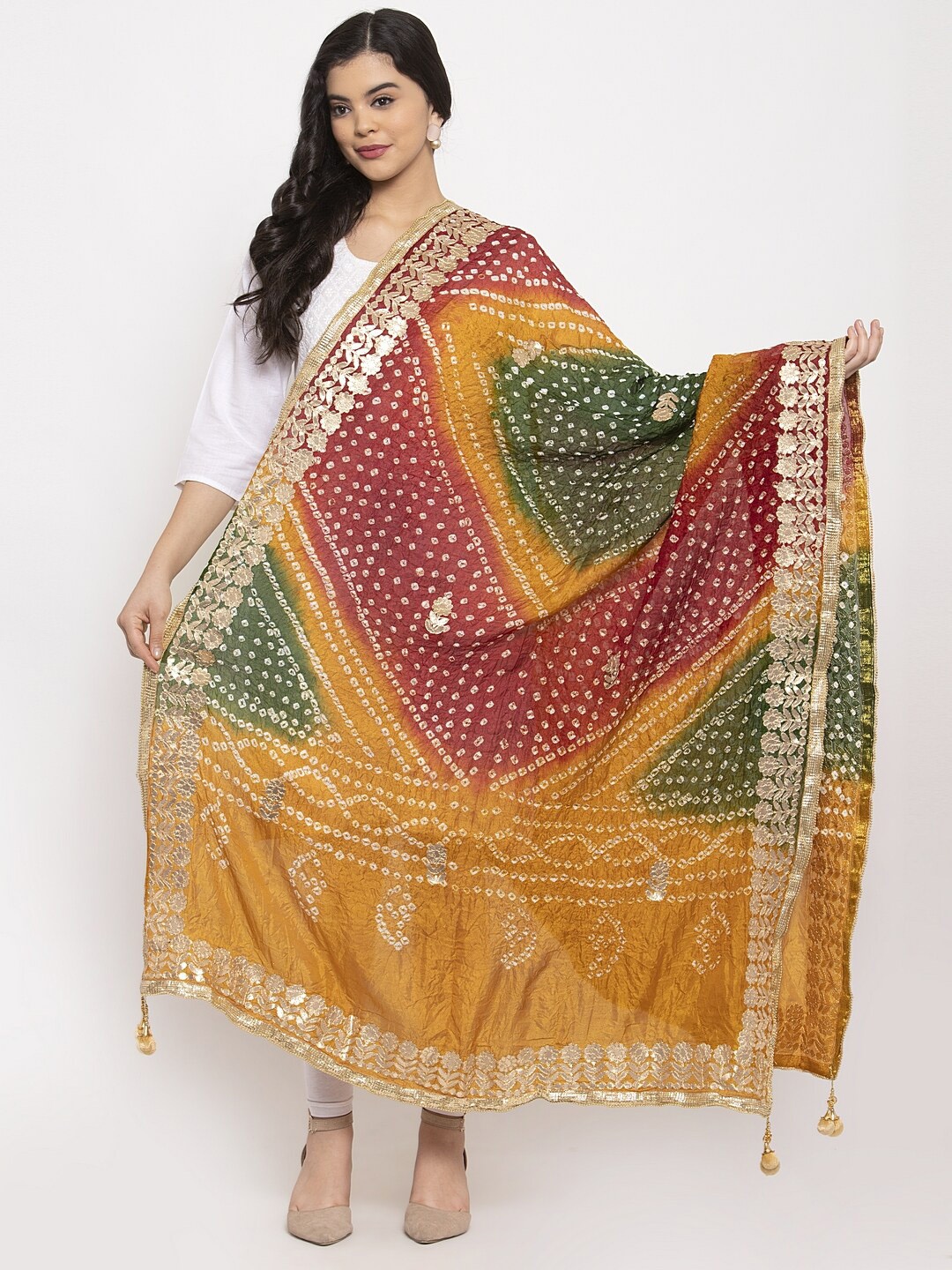 

Clora Creation Printed Bandhani Dupatta with Gotta Patti, Mustard