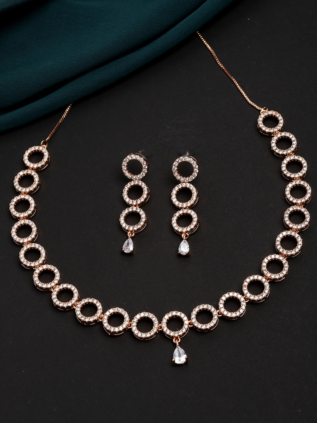 

PANASH Gold-Plated CZ Stone-Studded Circular Shape Jewellery Set