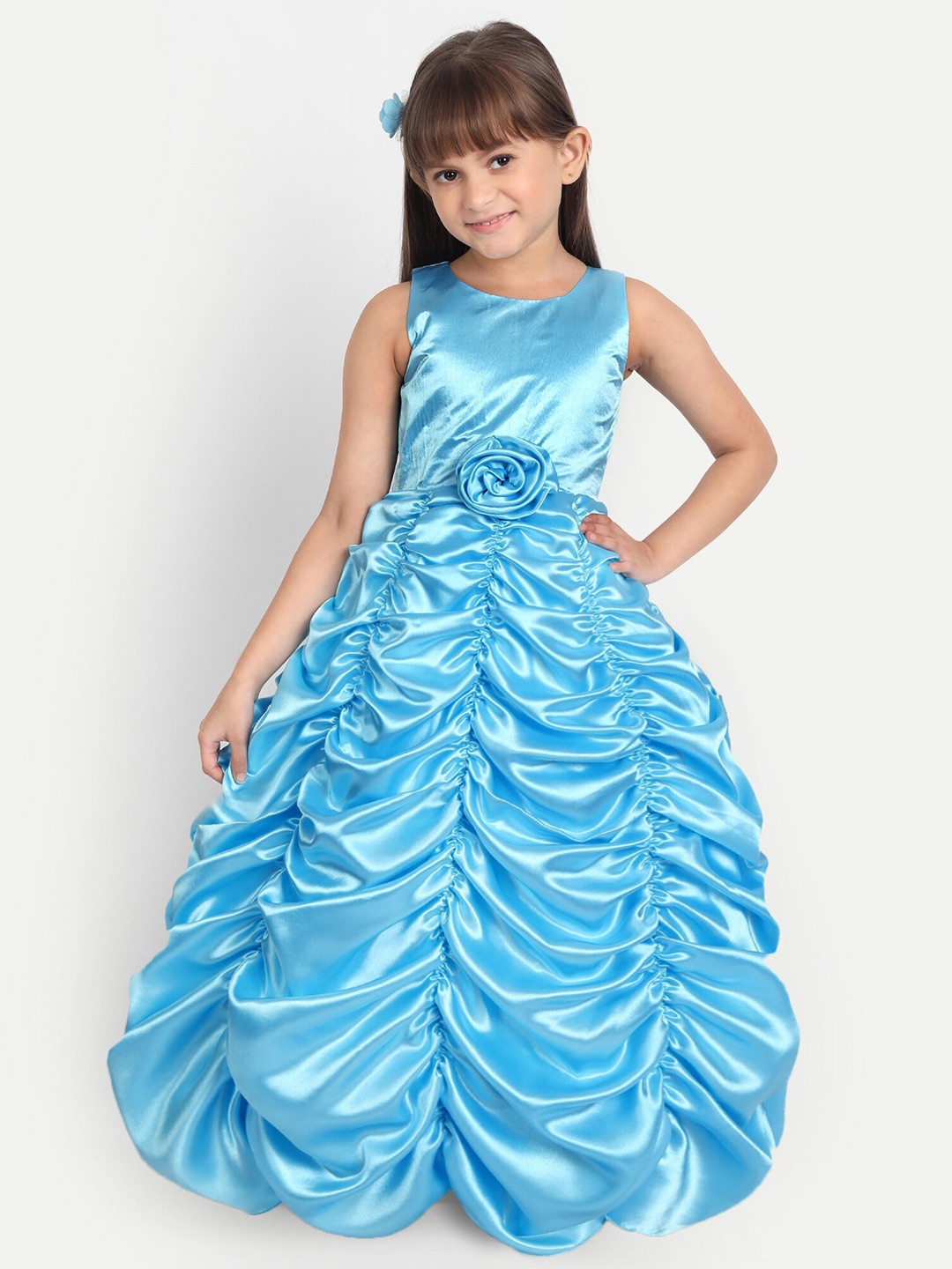 

SOFYANA Girls Gathered Silk Party Gown Dress, Turquoise blue