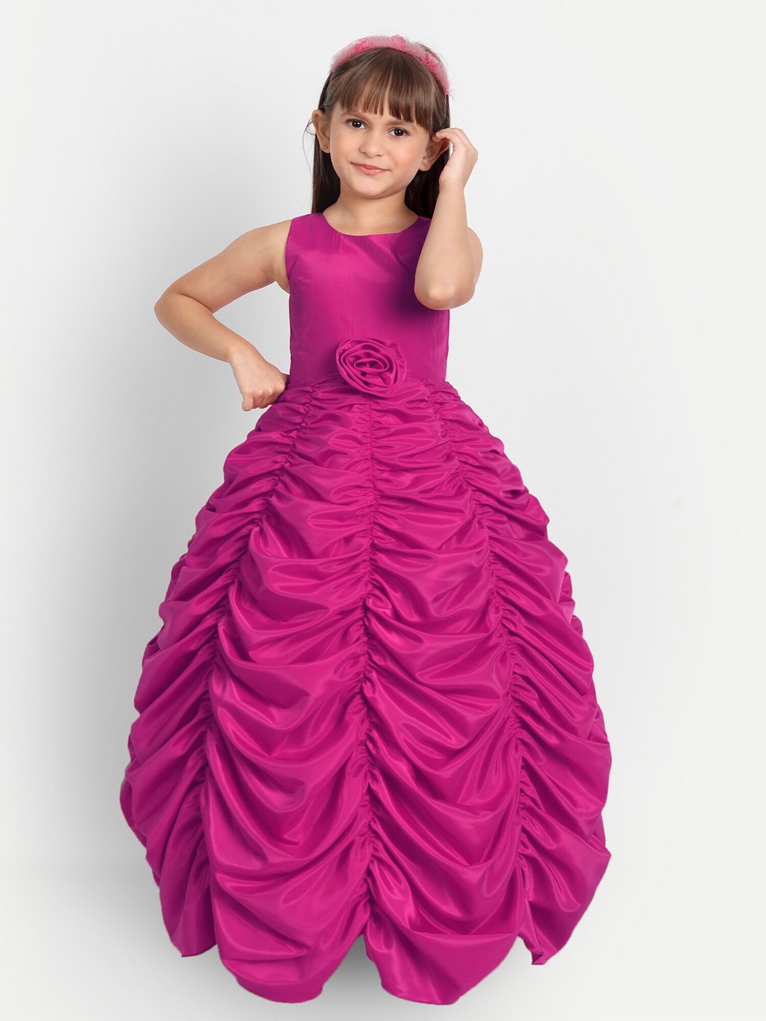 

SOFYANA Girls Gathered Silk Party Gown Dress, Pink