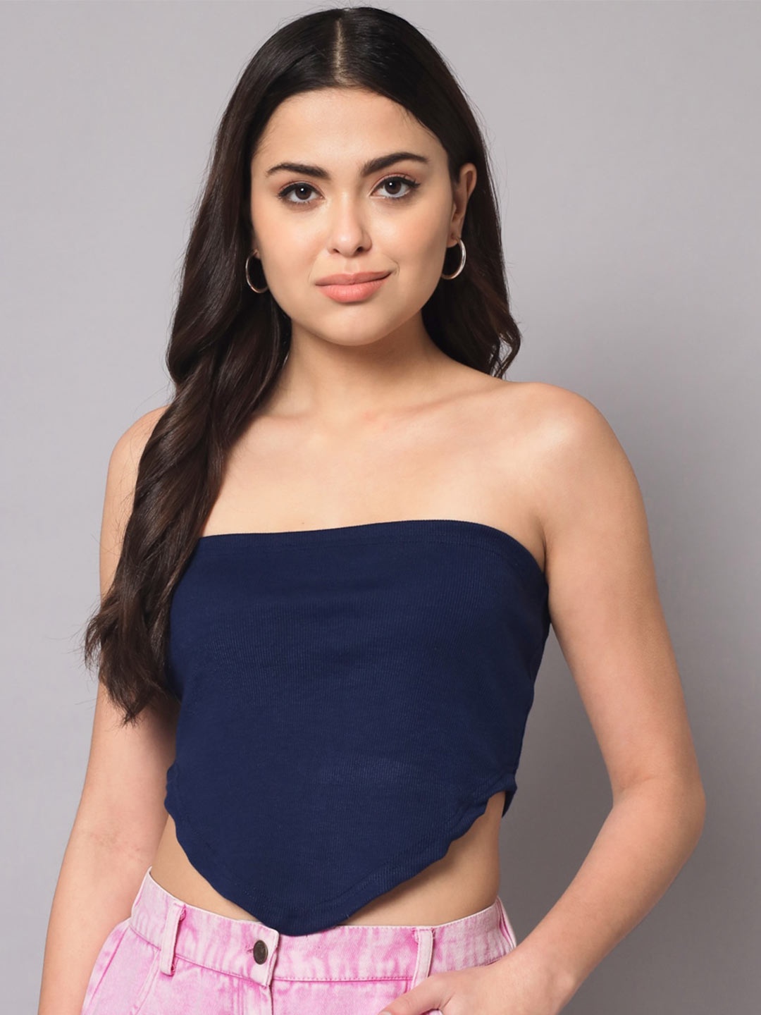 

AAHWAN Indigo Tube Crop Top, Blue