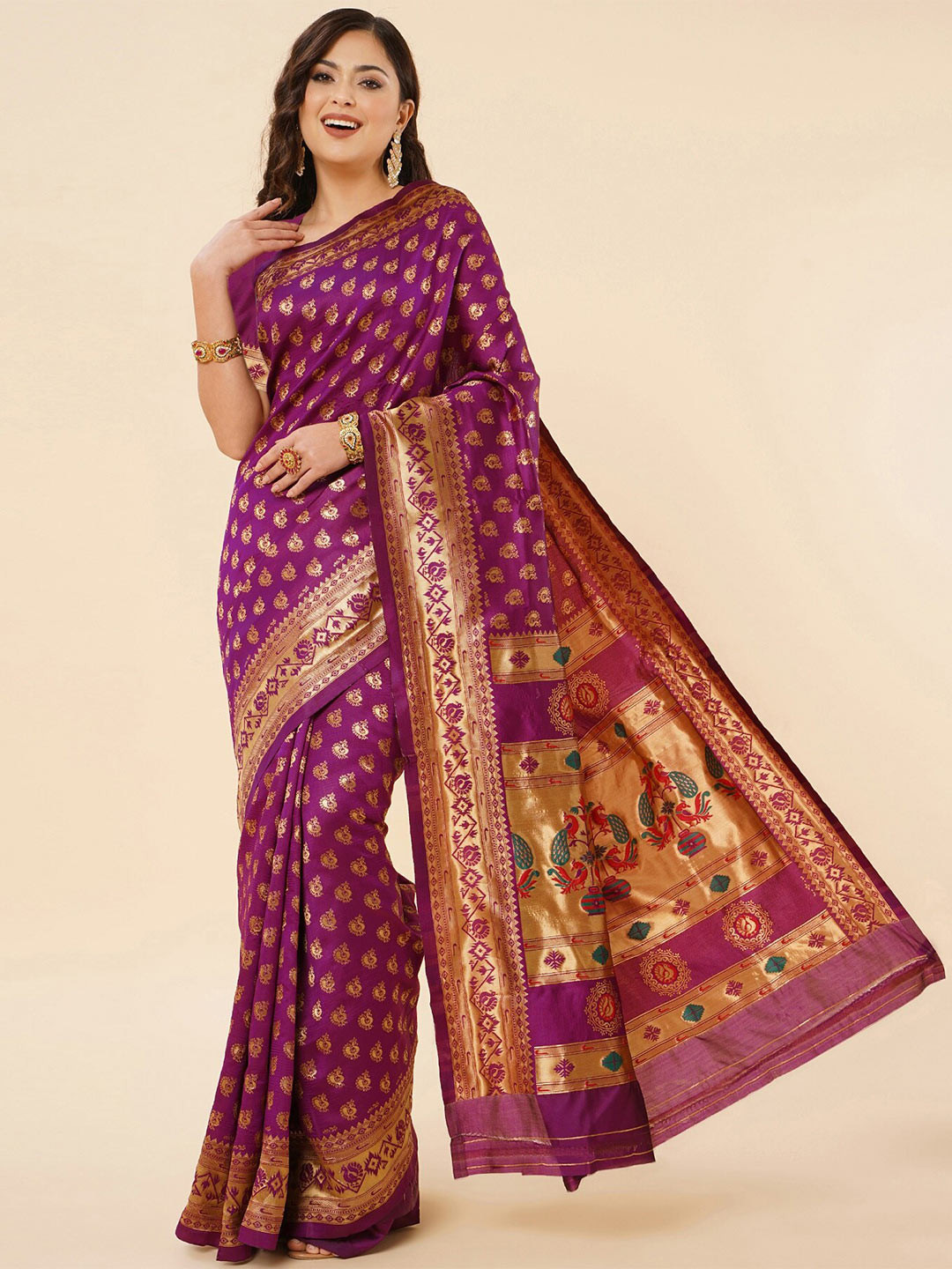 

Fashion Booms Woven Design Zari Pure Silk Kanjeevaram Saree, Purple