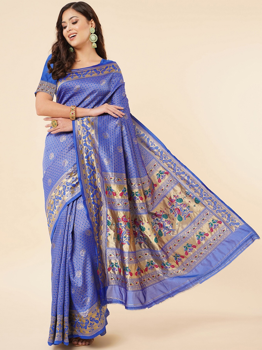 

Fashion Booms Woven Design Zari Pure Silk Kanjeevaram Saree, Blue