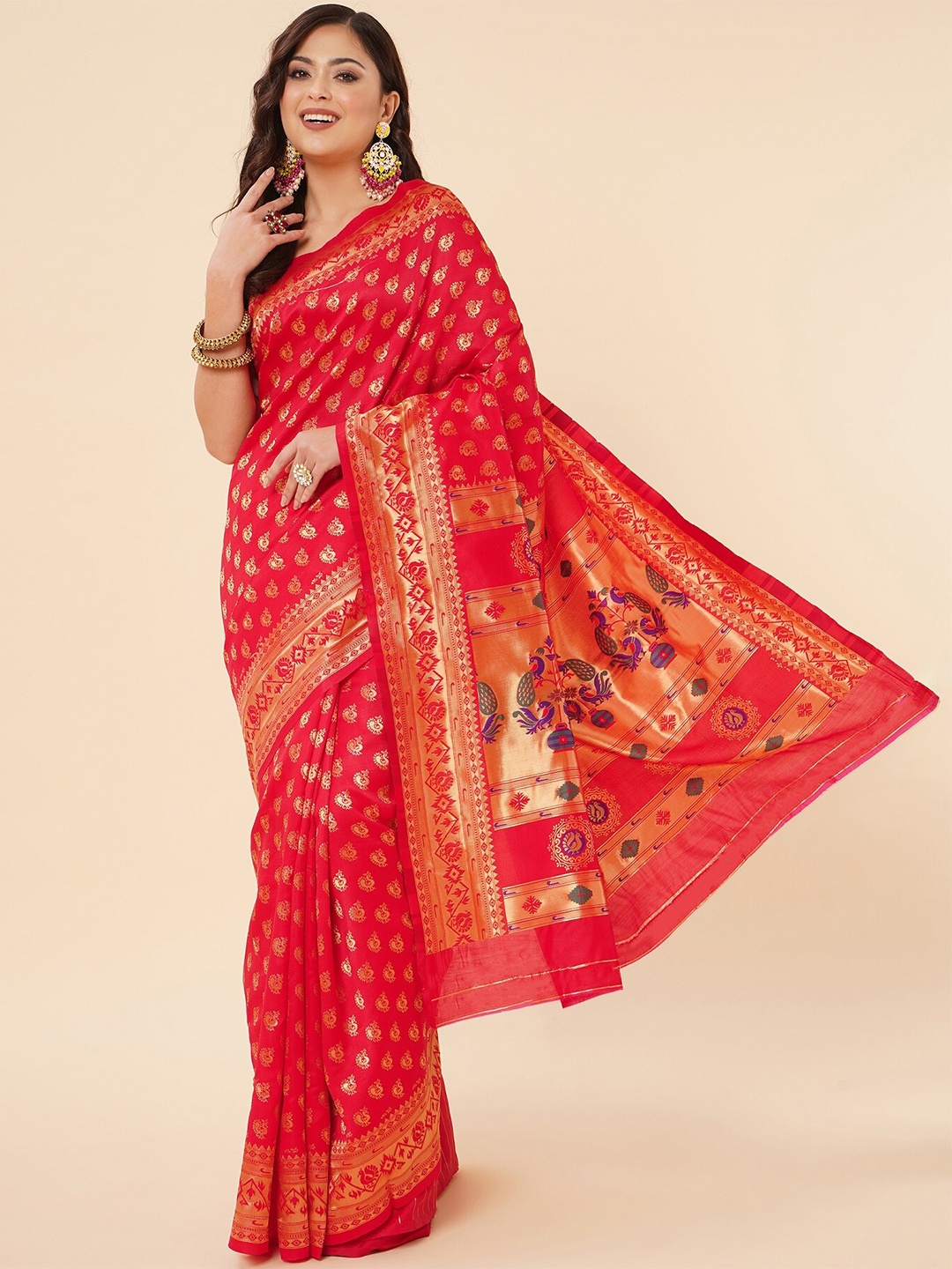 

Fashion Booms Ethnic Motifs Zari Pure Silk Kanjeevaram Saree, Red