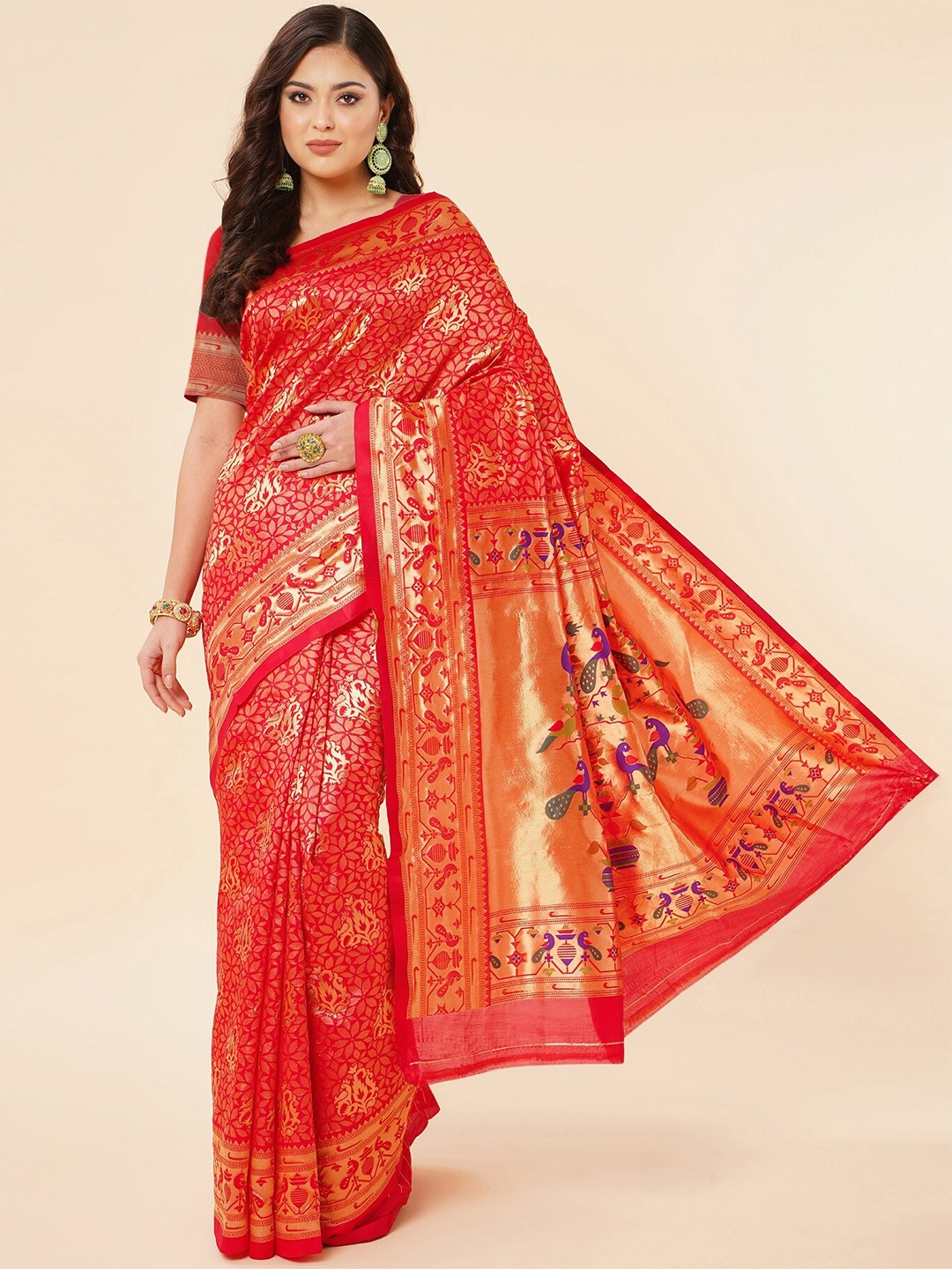 

Fashion Booms Ethnic Motifs Zari Pure Silk Kanjeevaram Saree, Red