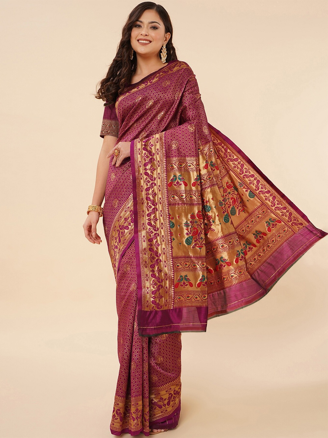 

Fashion Booms Ethnic Motifs Zari Pure Silk Kanjeevaram Saree, Purple