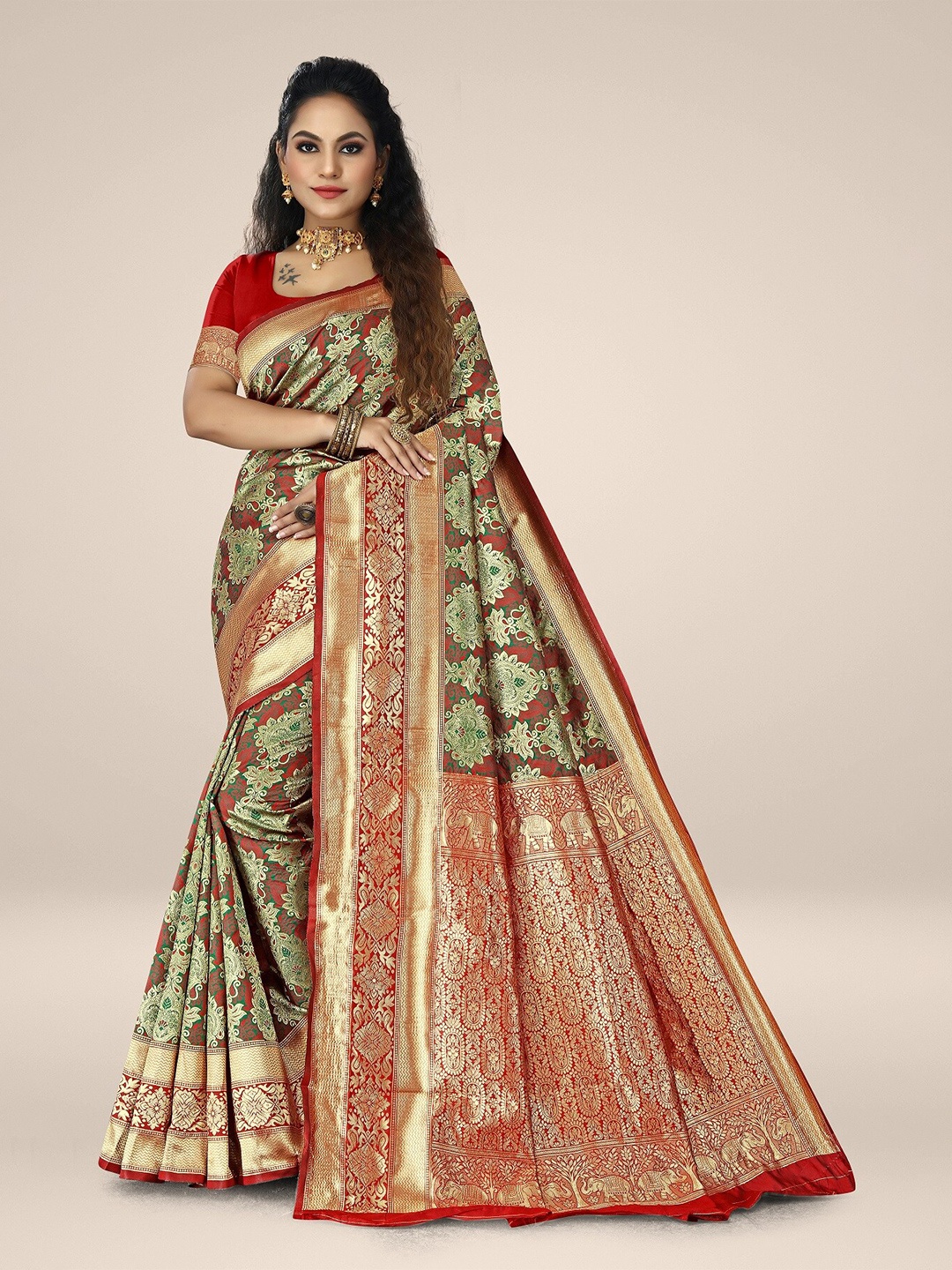

Rivana Woven Design Zari Banarasi Saree, Green