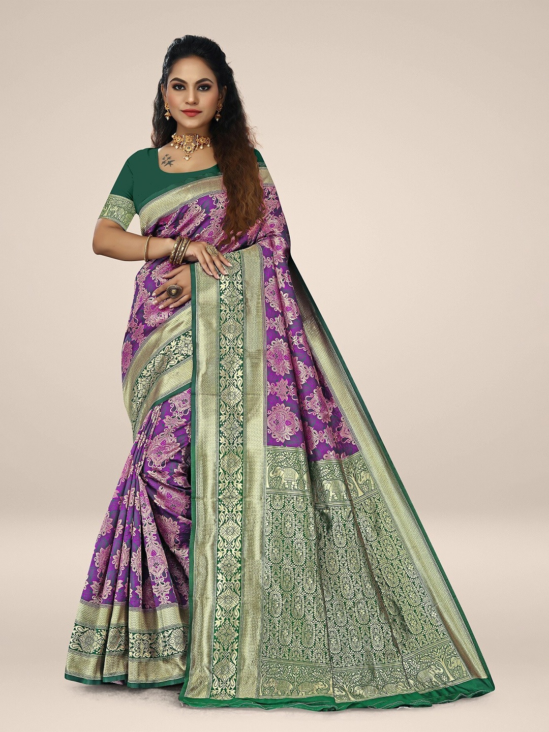 

Rivana Woven Design Zari Banarasi Saree, Purple