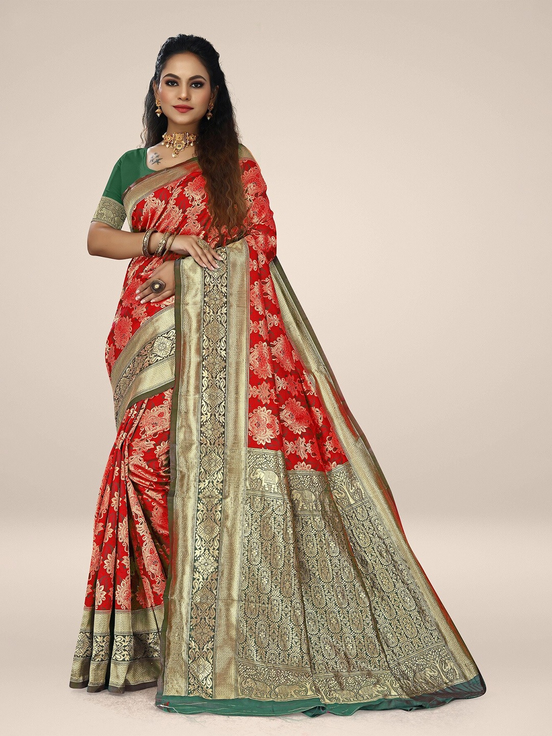 

Rivana Woven Design Zari Banarasi Saree, Red