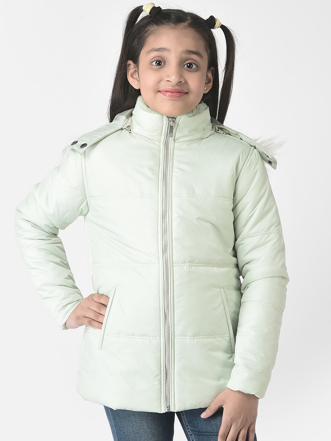 

Crimsoune Club Girls Longline Hooded Pure Cotton Padded Jacket, Green