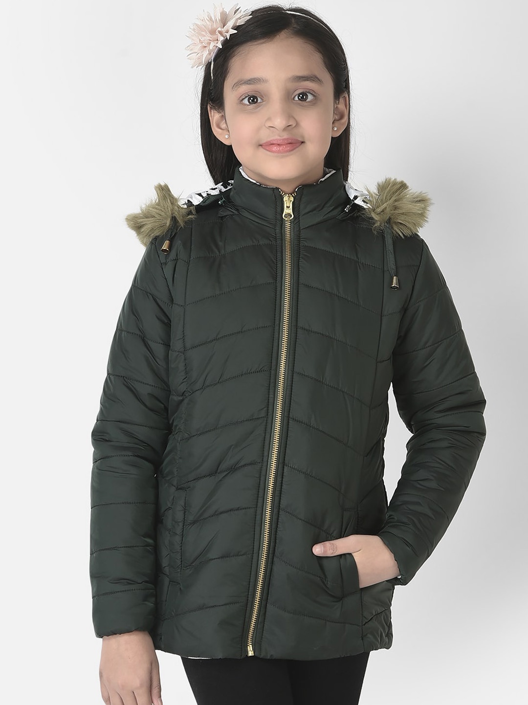 

Crimsoune Club Girls Longline Hooded Padded Jacket, Green