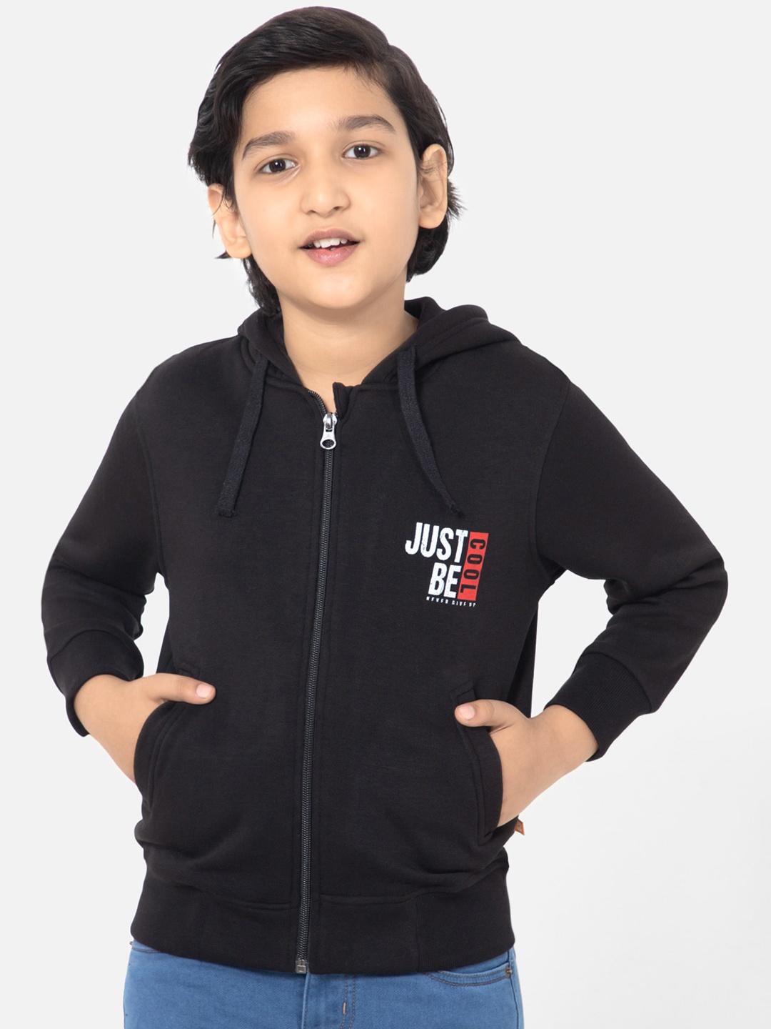 

Bodycare Boys Typography Printed Hooded Front Open Sweatshirt, Black