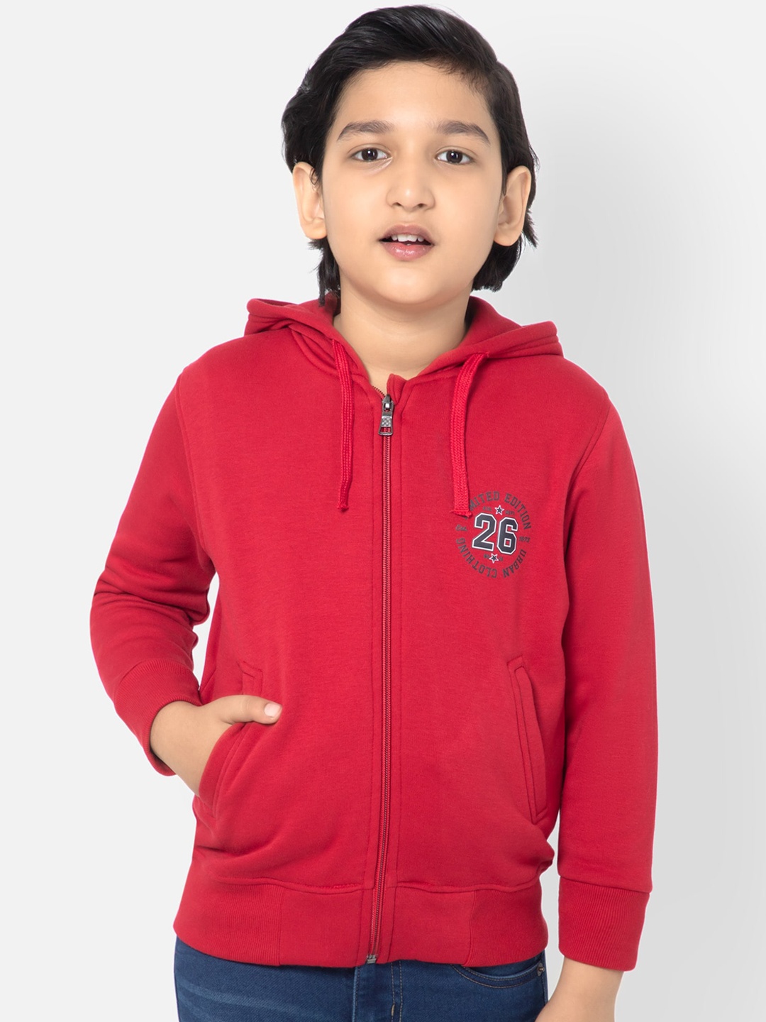 

Bodycare Boys Hooded Front-Open Fleece Straight Sweatshirts, Red