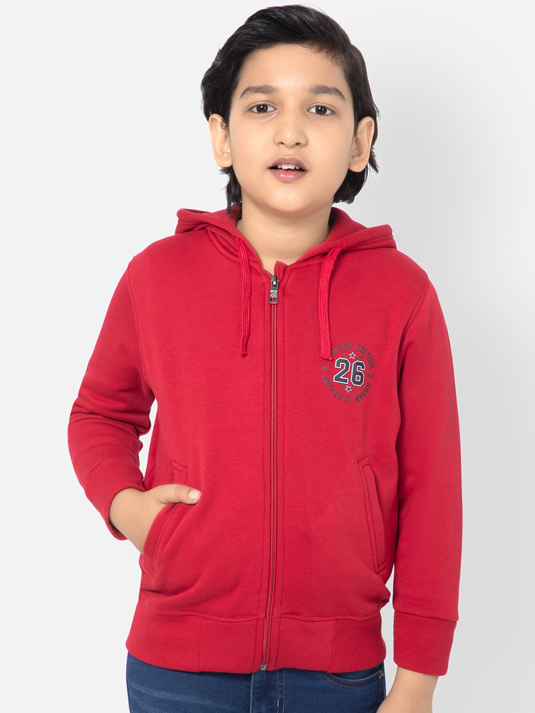 

Bodycare Boys Hooded Front-Open Fleece Straight Sweatshirts, Red