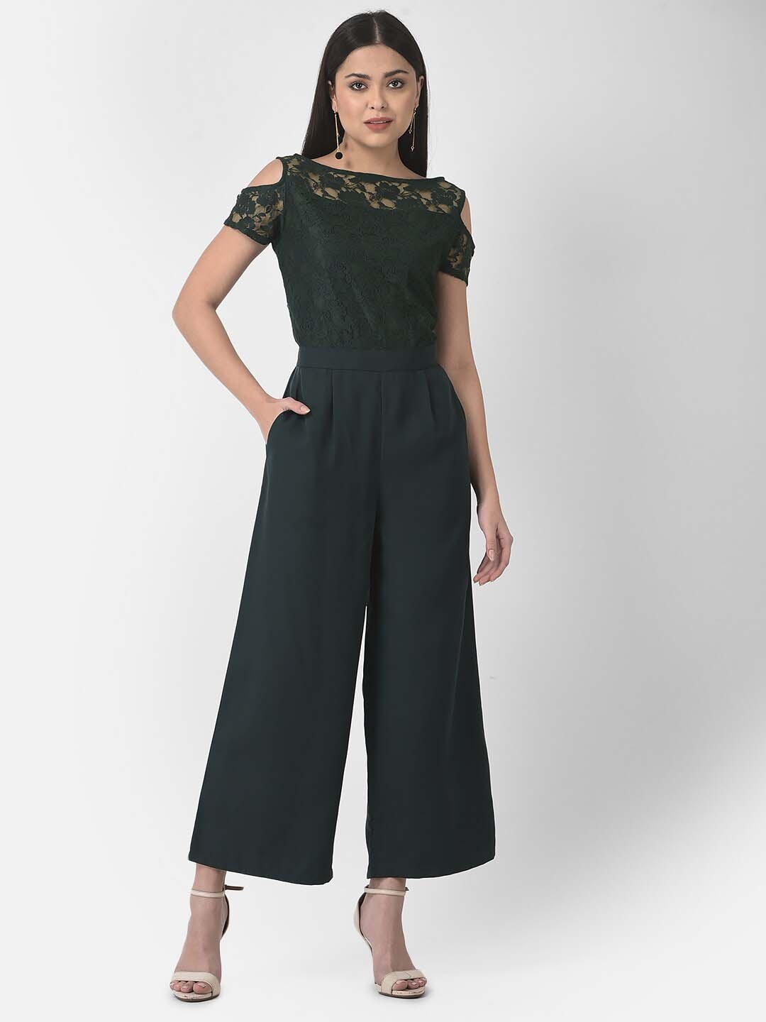 

Eavan Self Design Basic Jumpsuit, Green