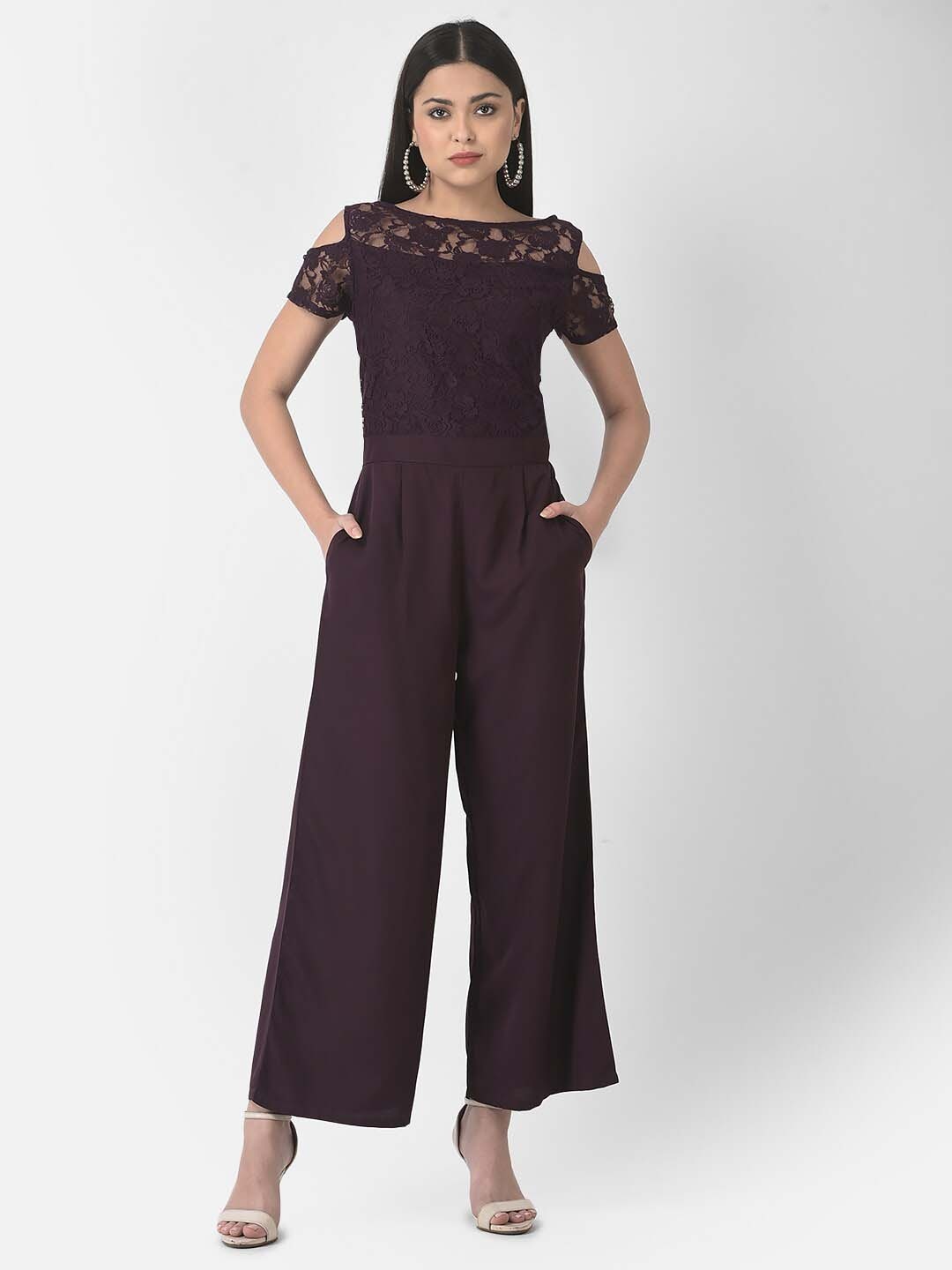 

Eavan Self Design Basic Jumpsuit, Burgundy