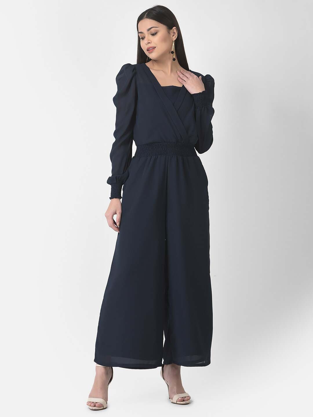 

Eavan Smocked Cuffed Sleeves Basic Jumpsuit, Blue