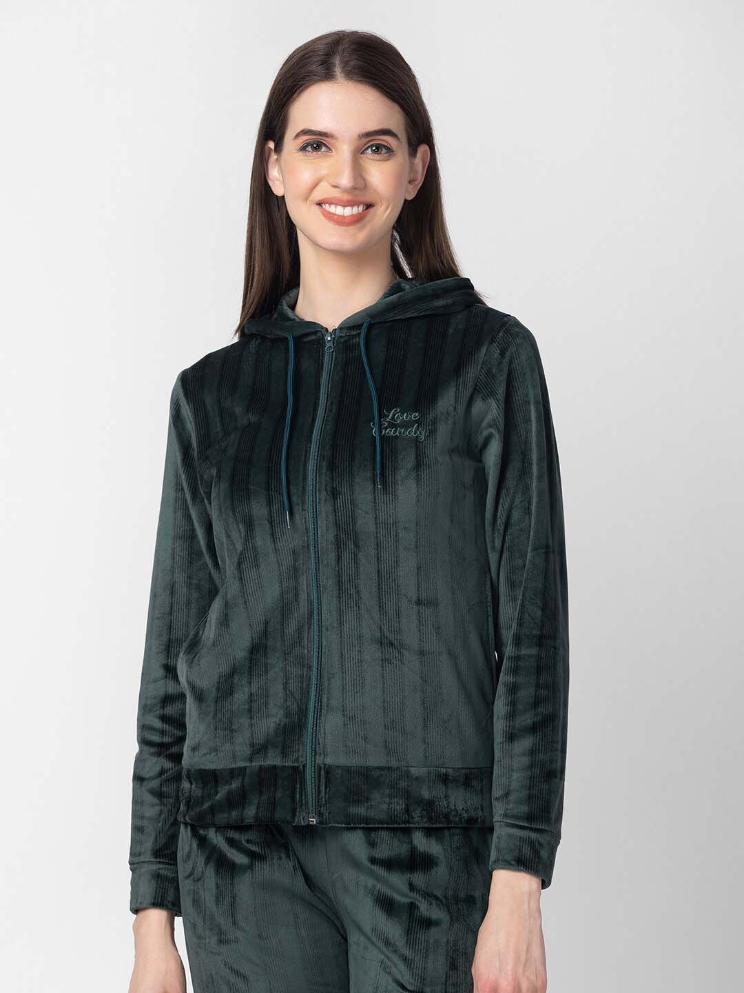 

Candyskin Women Hooded Velour Sweatshirt, Green