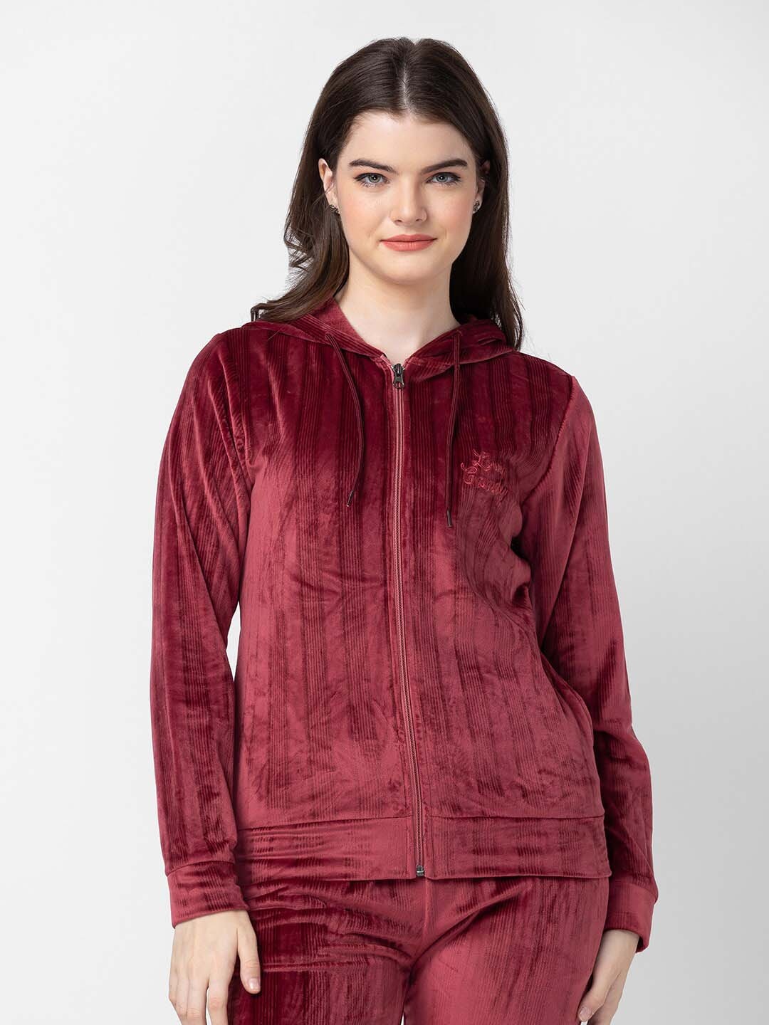

Candyskin Women Hooded Velour Sweatshirt, Red
