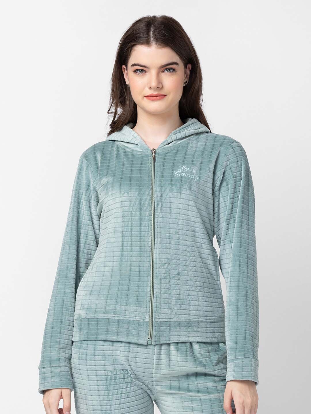 

Candyskin Women Checked Hooded Sweatshirt, Sea green