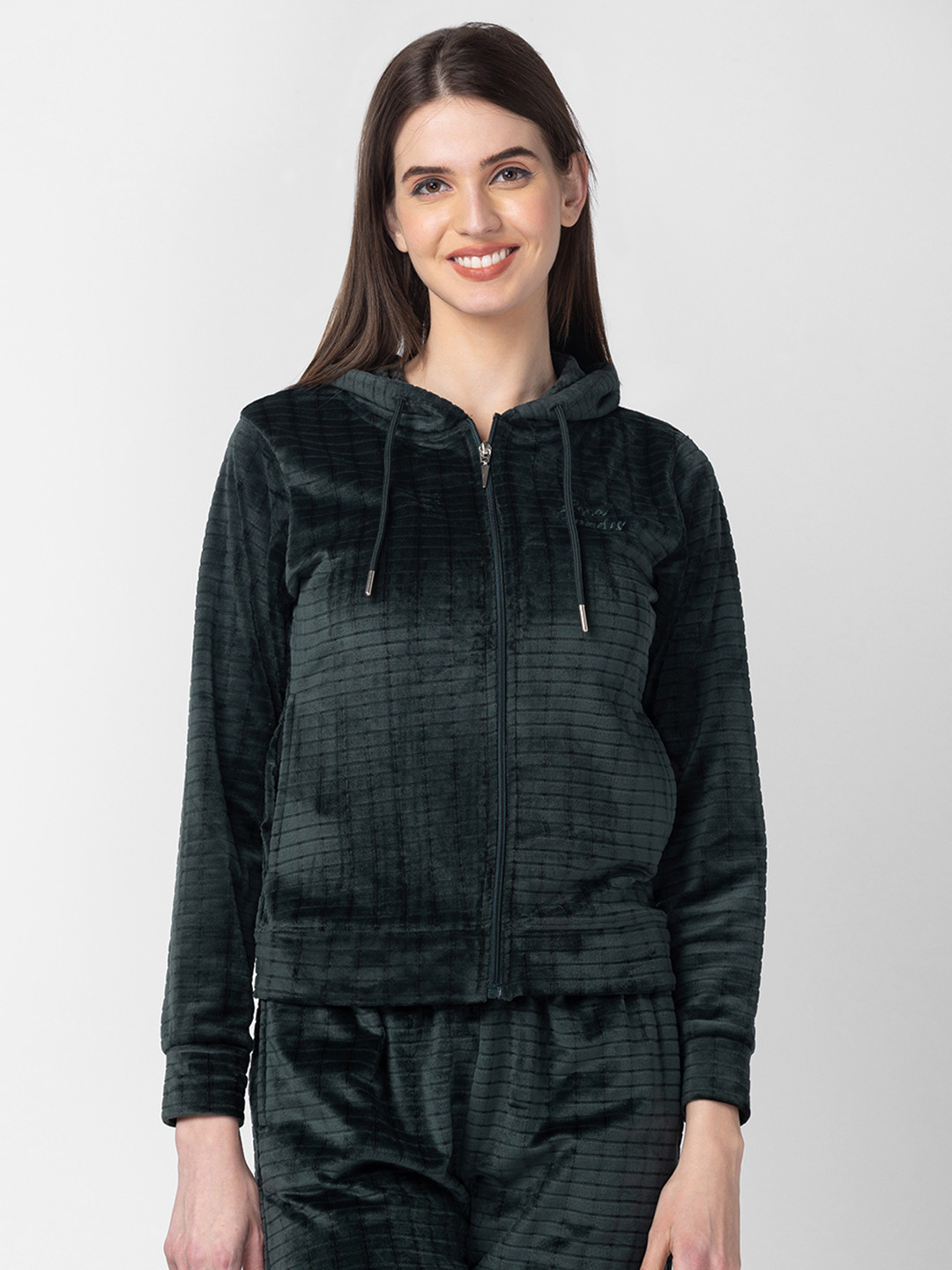 

Candyskin Women Solid Front-Open Hooded Sweatshirt, Green