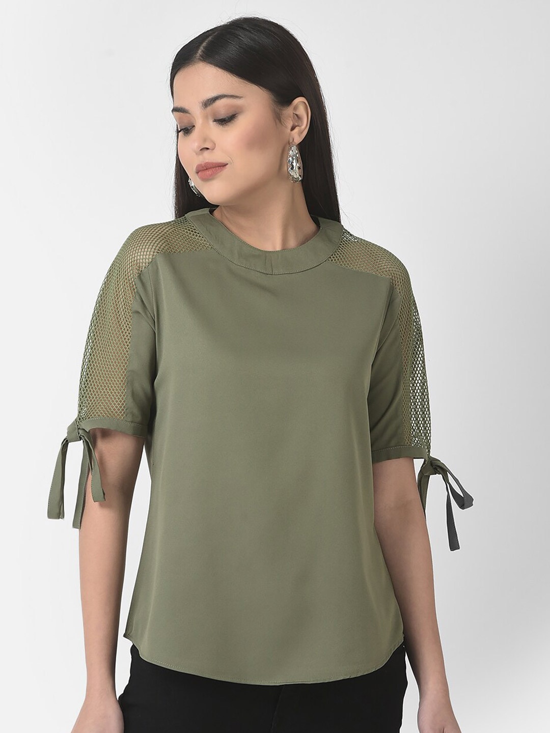 

Eavan Round Neck Crepe Top, Olive