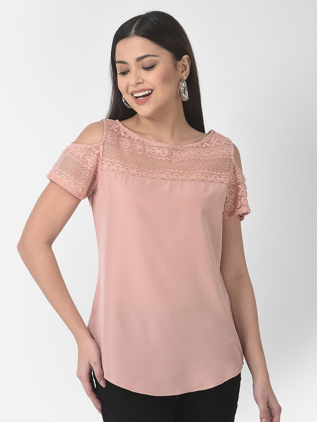 

Eavan Round Neck Crepe Top, Peach
