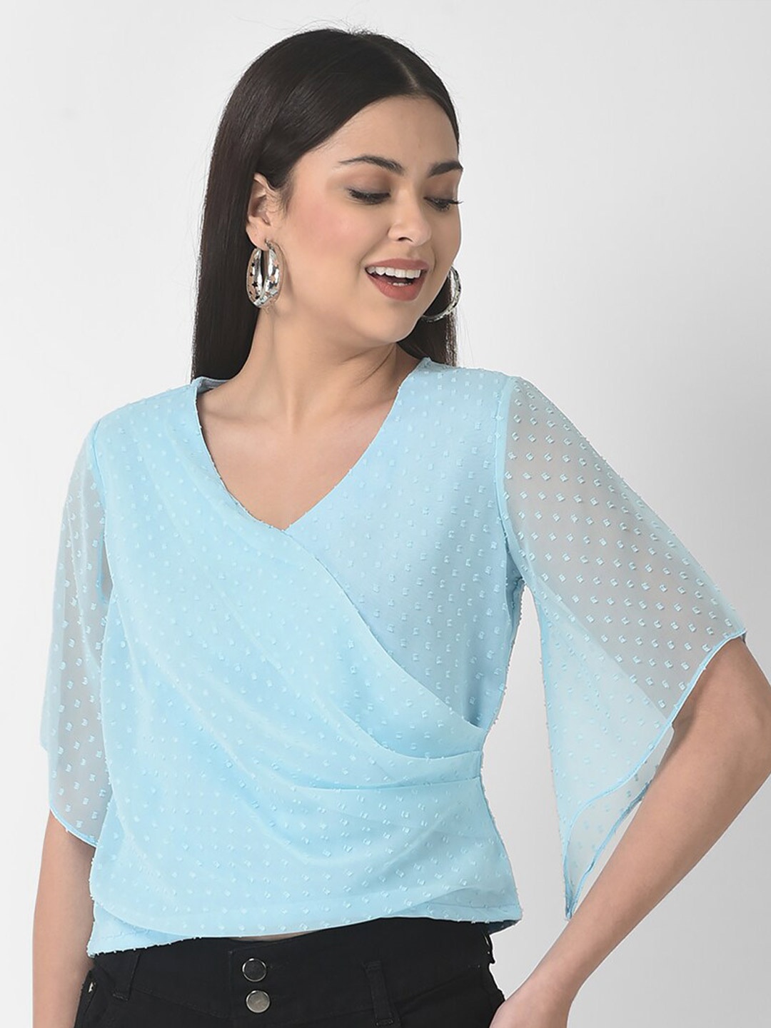 

Eavan Self Design Wrap Top, Blue