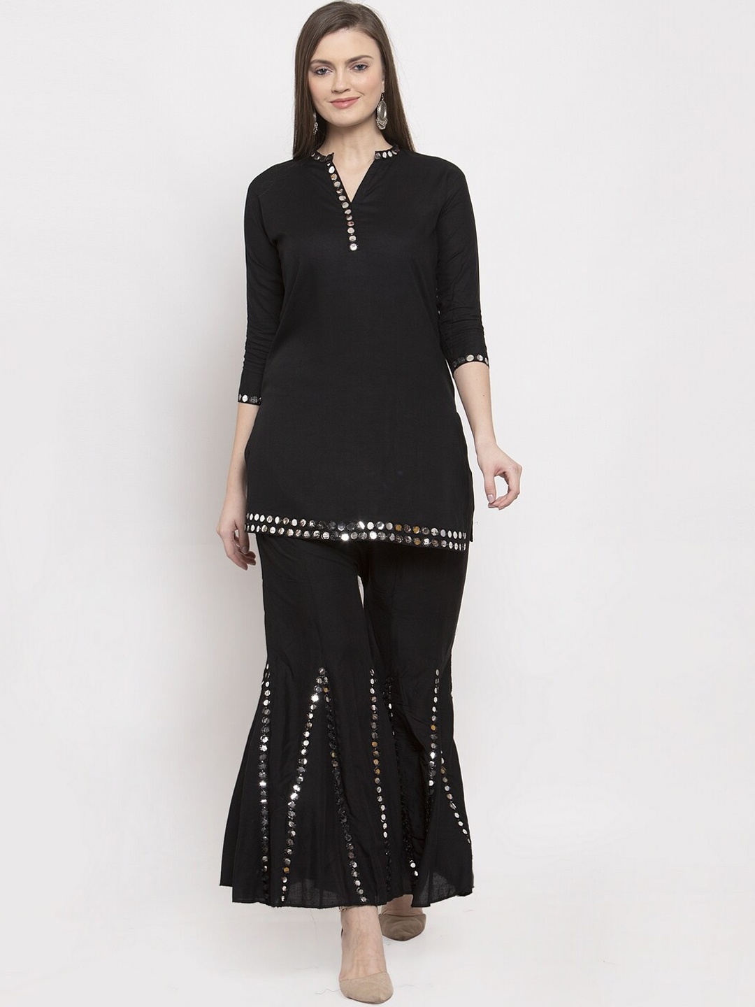 

Clora Creation Women Ethnic Motifs Mirror Work Kurti with Sharara, Black