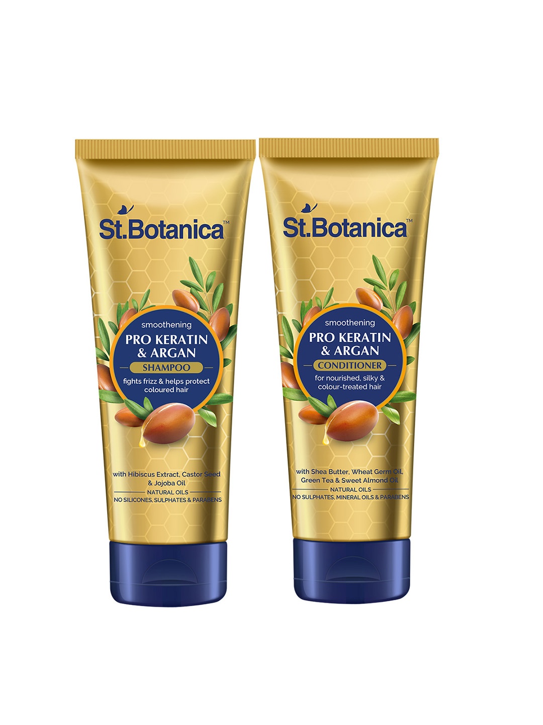 

St.Botanica Pro Keratin & Argan Oil Set Of 2 Smooth Therapy Shampoo & Conditioner 50 ml Each, Gold