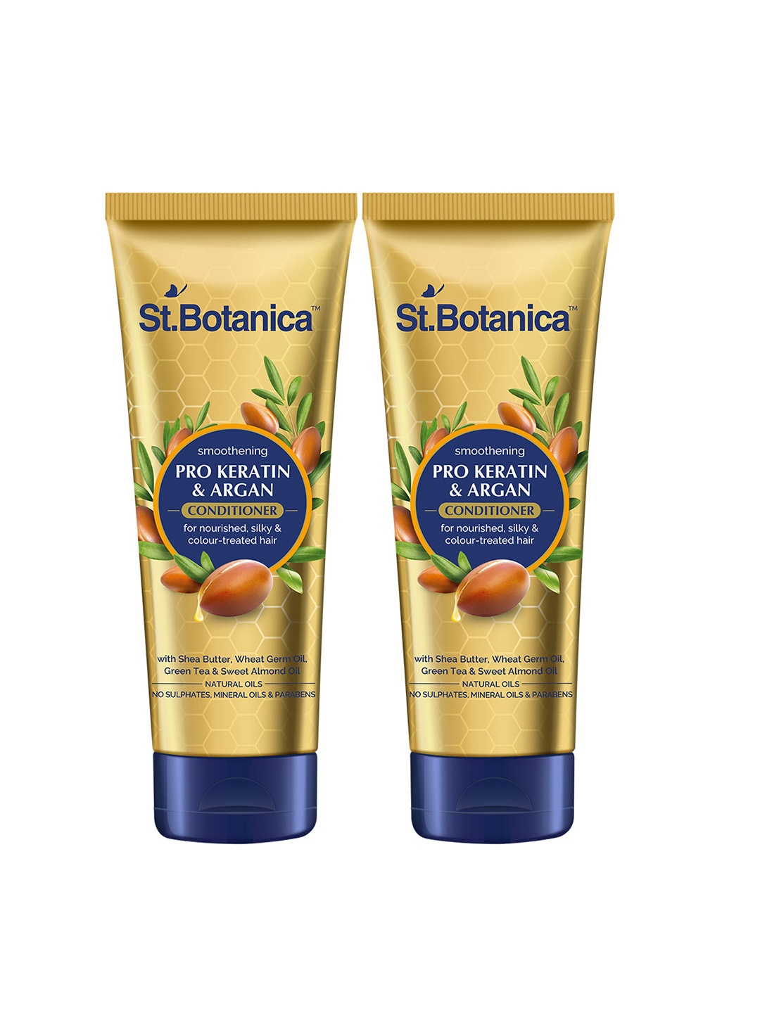 

St.Botanica Set Of 2 Pro Keratin and Argan Oil Smooth Therapy Conditioner 50 ml Each, Gold