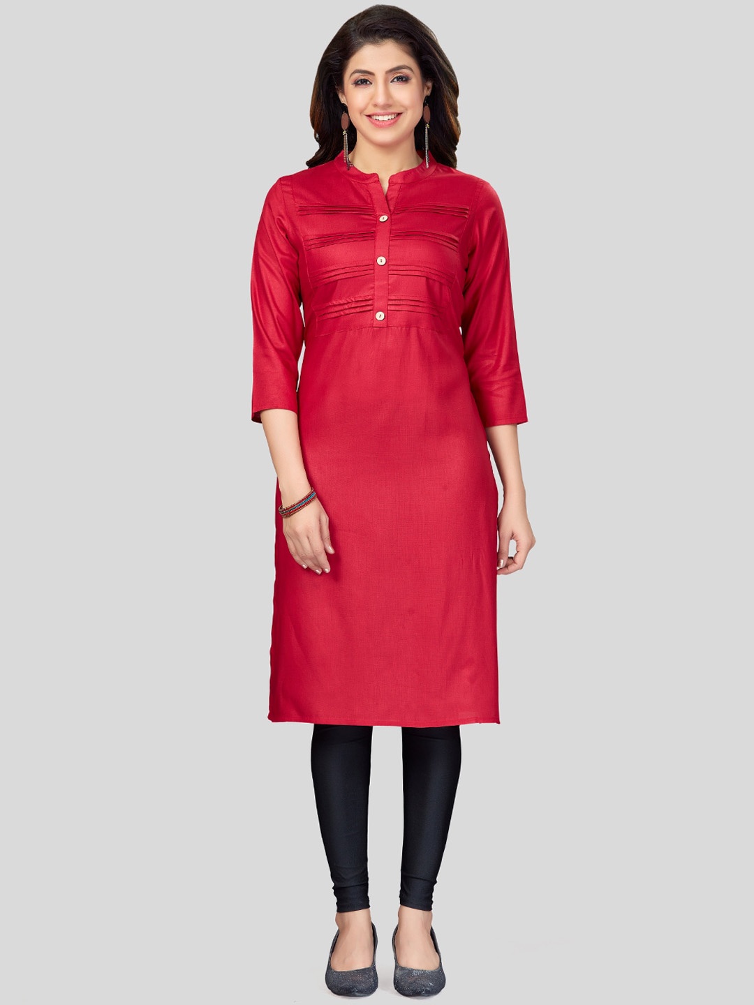

Saree Swarg Women Mandarin Collar Kurta, Red