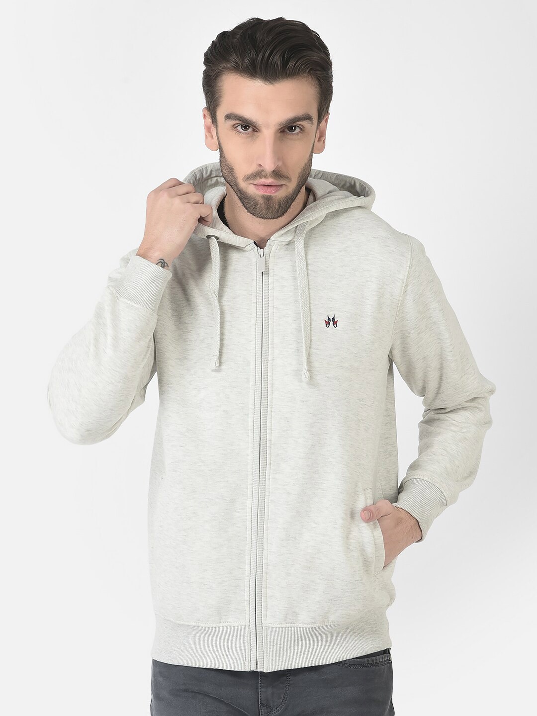 

Crimsoune Club Men Cotton Melange Hooded Sweatshirt, Grey melange