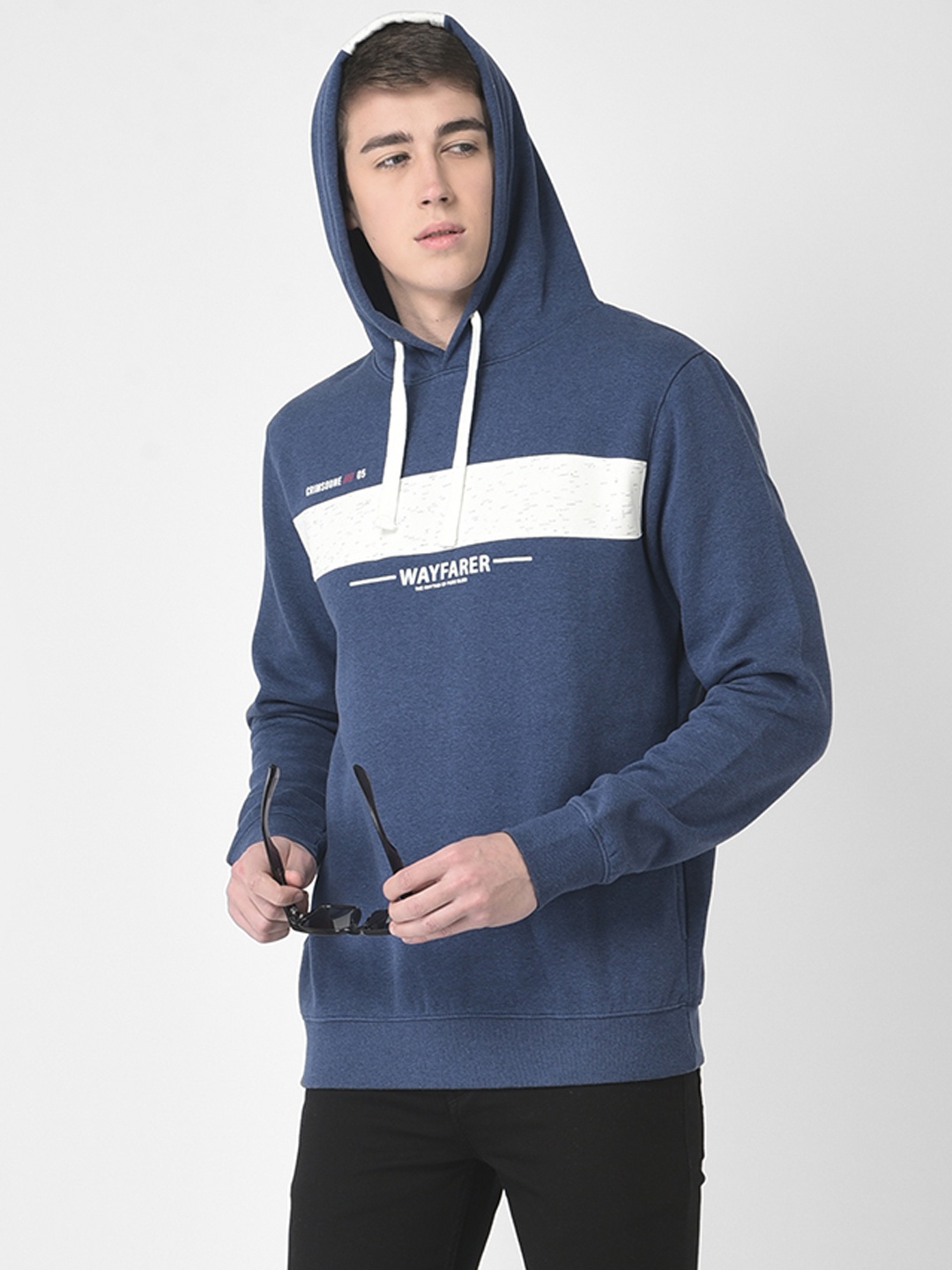 

Crimsoune Club Men Blue Colourblocked Hooded Sweatshirt