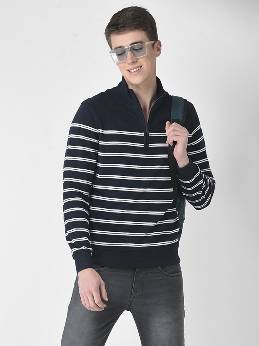 

Crimsoune Club Men Striped Pullover Sweatshirt, Navy blue