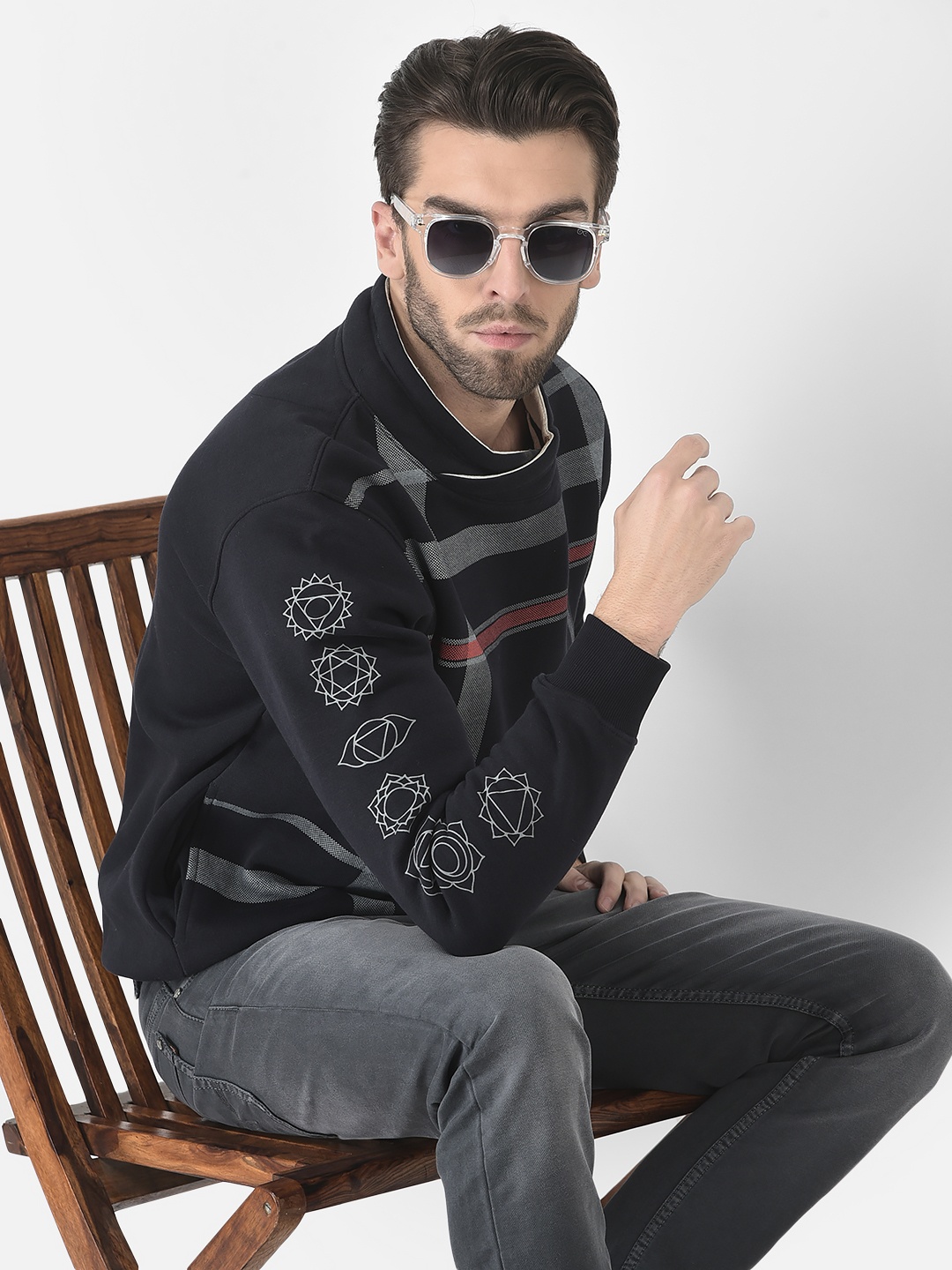 

Crimsoune Club Men Checked Cotton Sweatshirt, Black