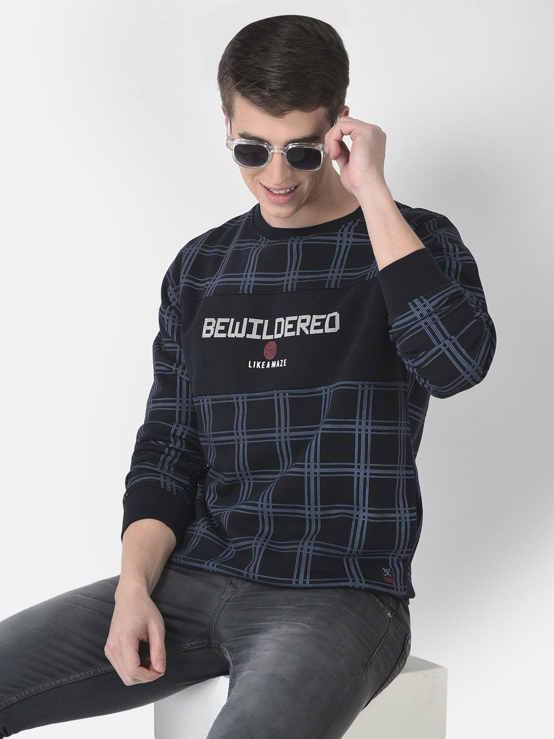 

Crimsoune Club Men Checked Sweatshirt, Navy blue