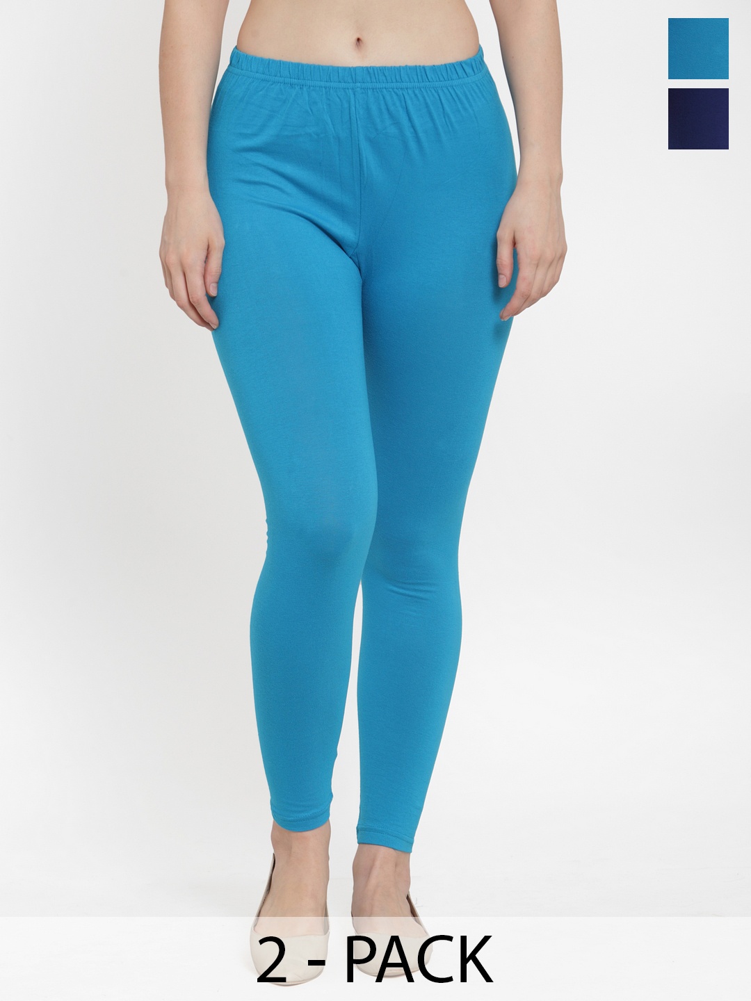 

Jinfo Pack Of 2 Solid Ankle-Length Leggings, Blue