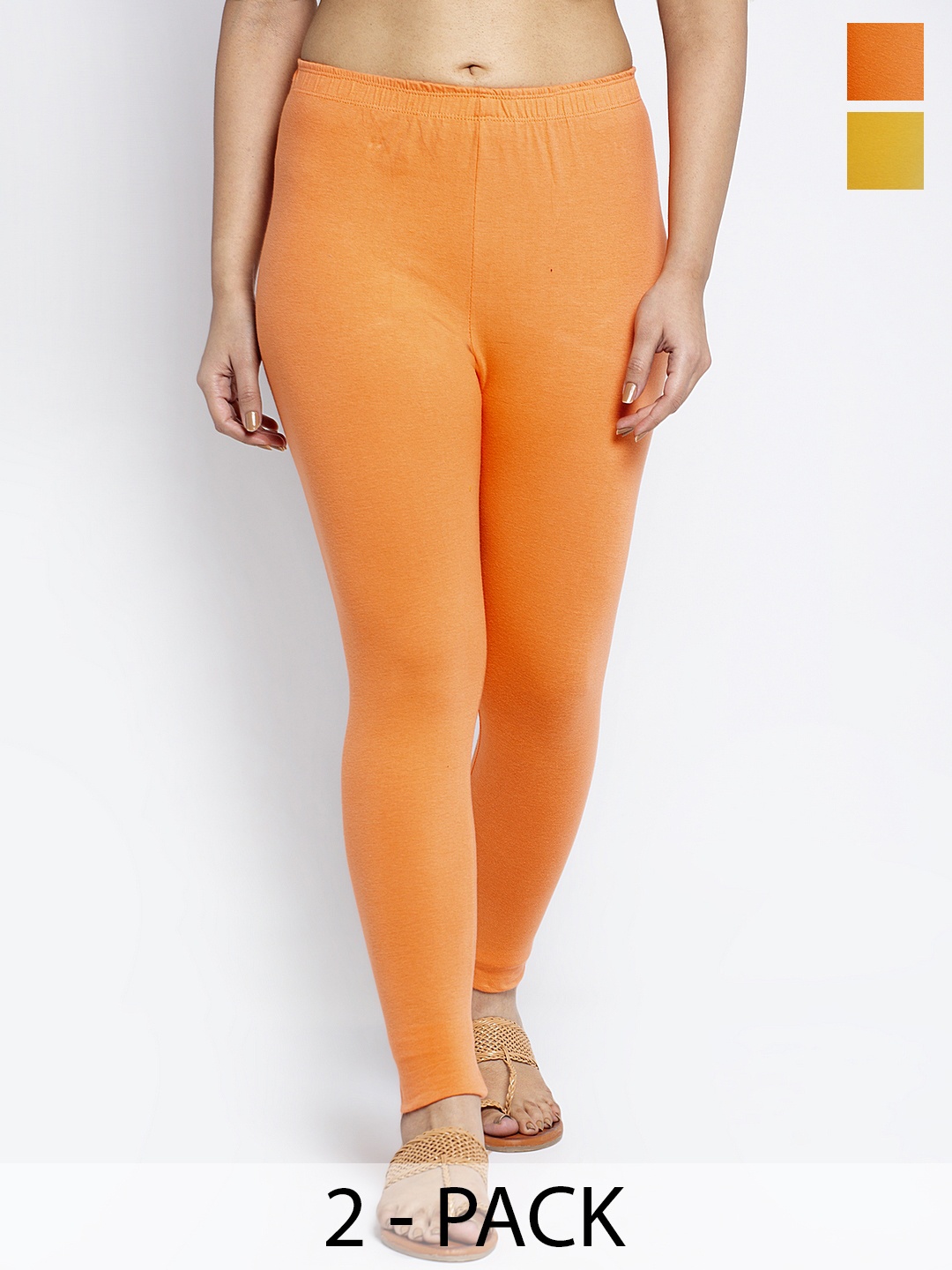 

Jinfo Pack Of 2 Solid Ankle-Length Leggings, Yellow