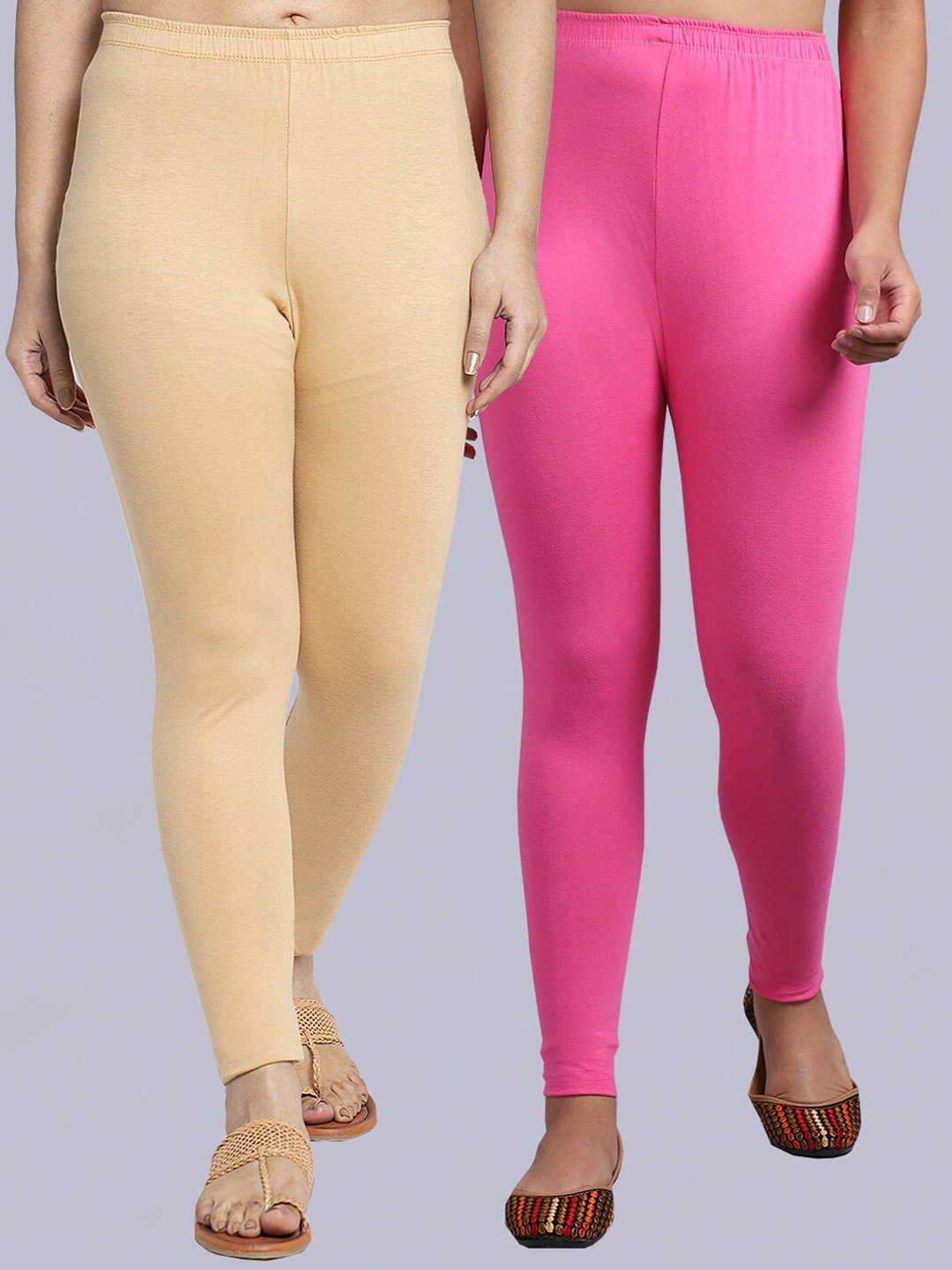 

Jinfo Pack Of 2 Solid Ankle-Length Leggings, Beige