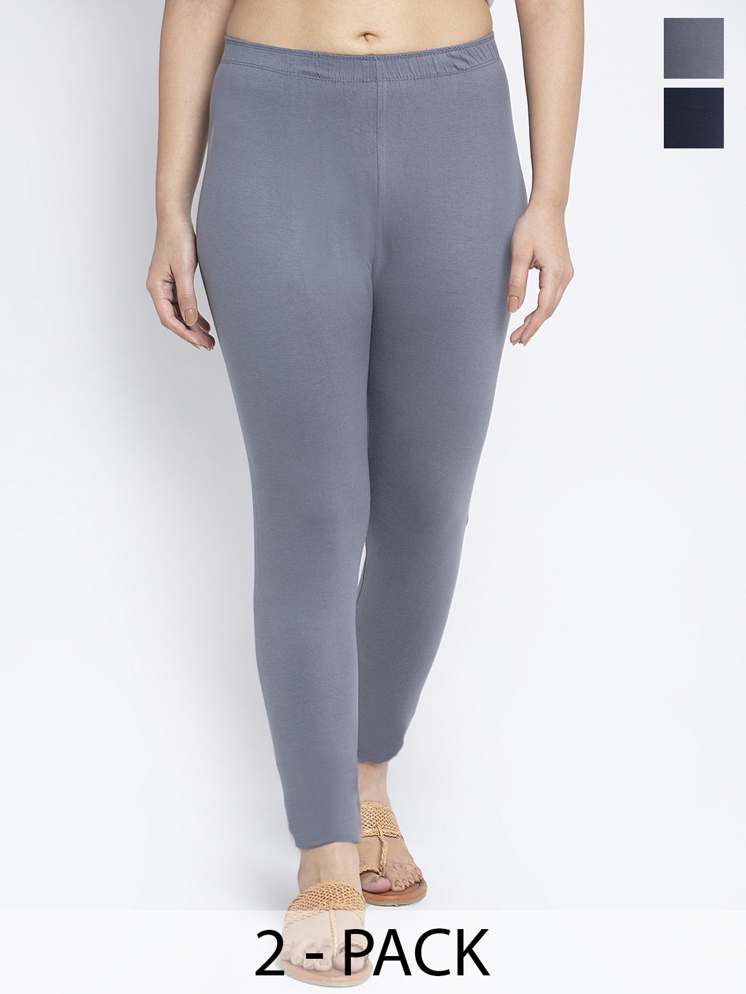

Jinfo Pack Of 2 Solid Ankle-Length Leggings, Grey