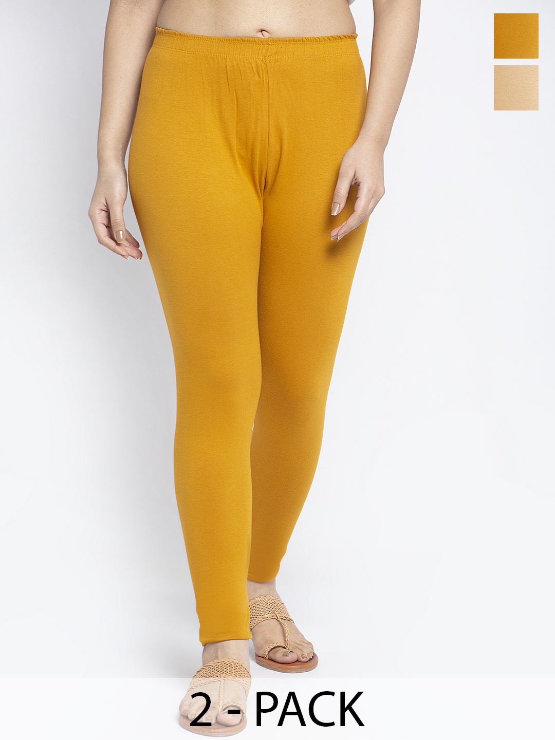 

Jinfo Pack Of 2 Solid Ankle-Length Leggings, Beige