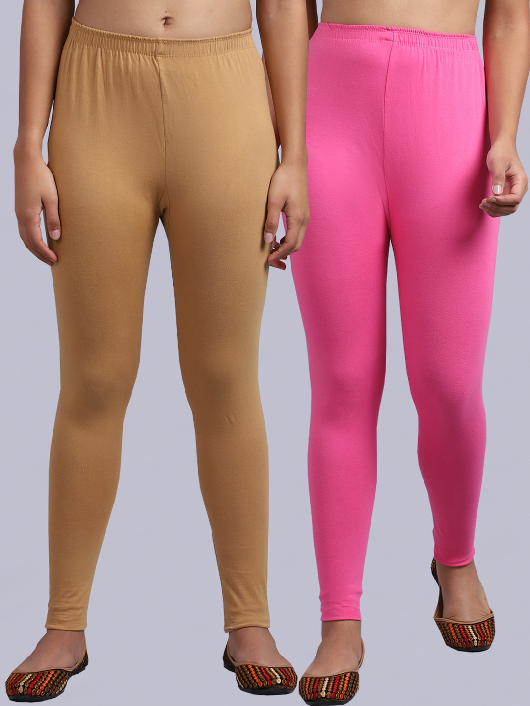 

Jinfo Pack Of 2 Solid Ankle-Length Leggings, Pink