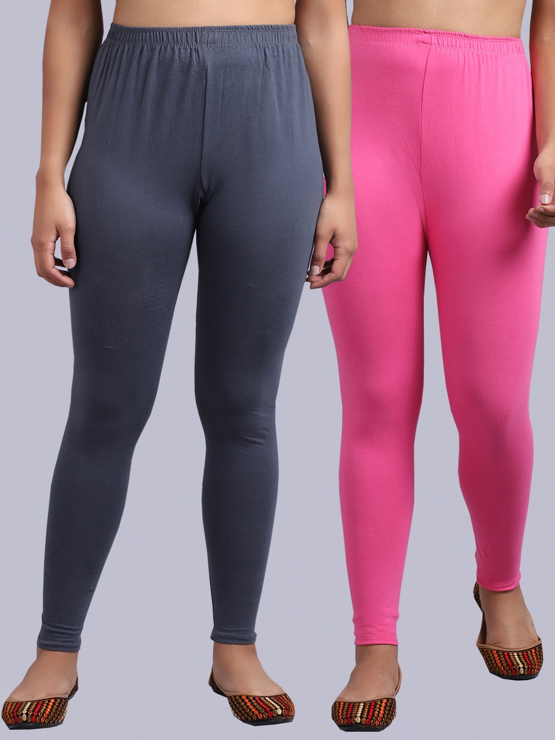 

Jinfo Pack Of 2 Solid Ankle-Length Leggings, Grey