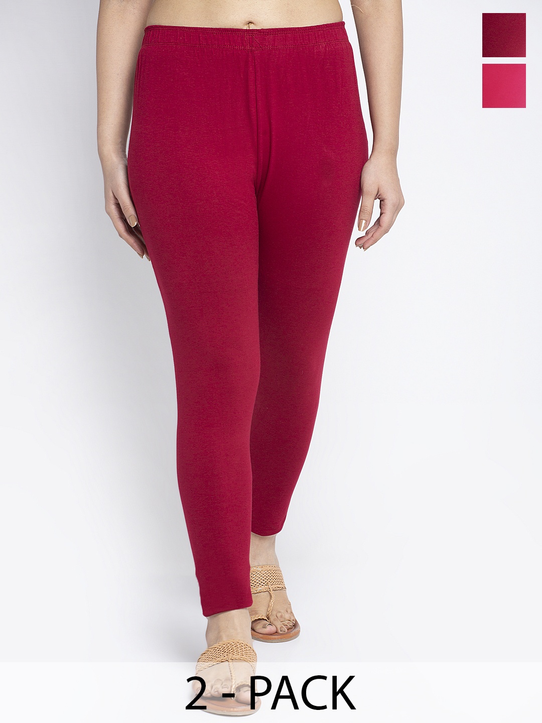 

Jinfo Pack Of 2 Solid Ankle-Length Leggings, Pink