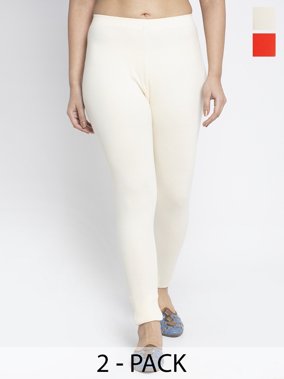 

Jinfo Pack Of 2 Solid Ankle-Length Leggings, Orange